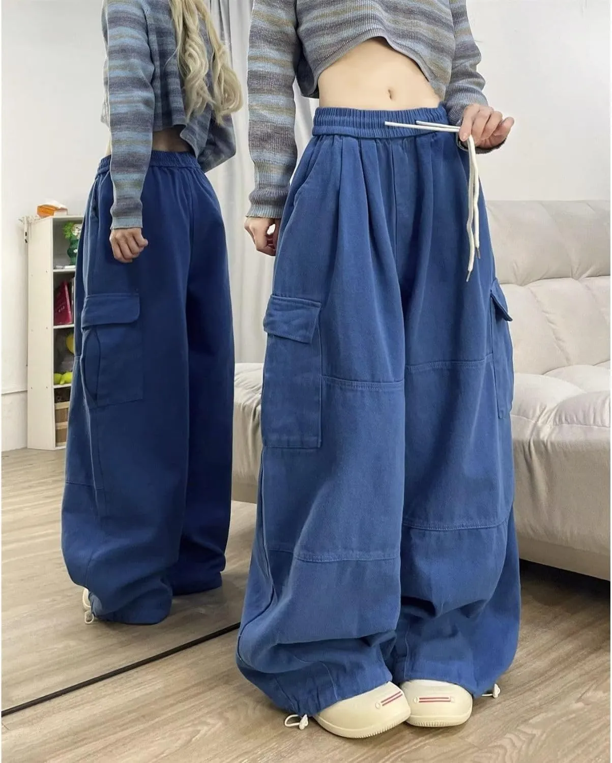 Baggy Cargo Pants for Women Men Y2k Wide Leg Sweatpants High Waisted Drawstring Pants Hip Hop Clothes