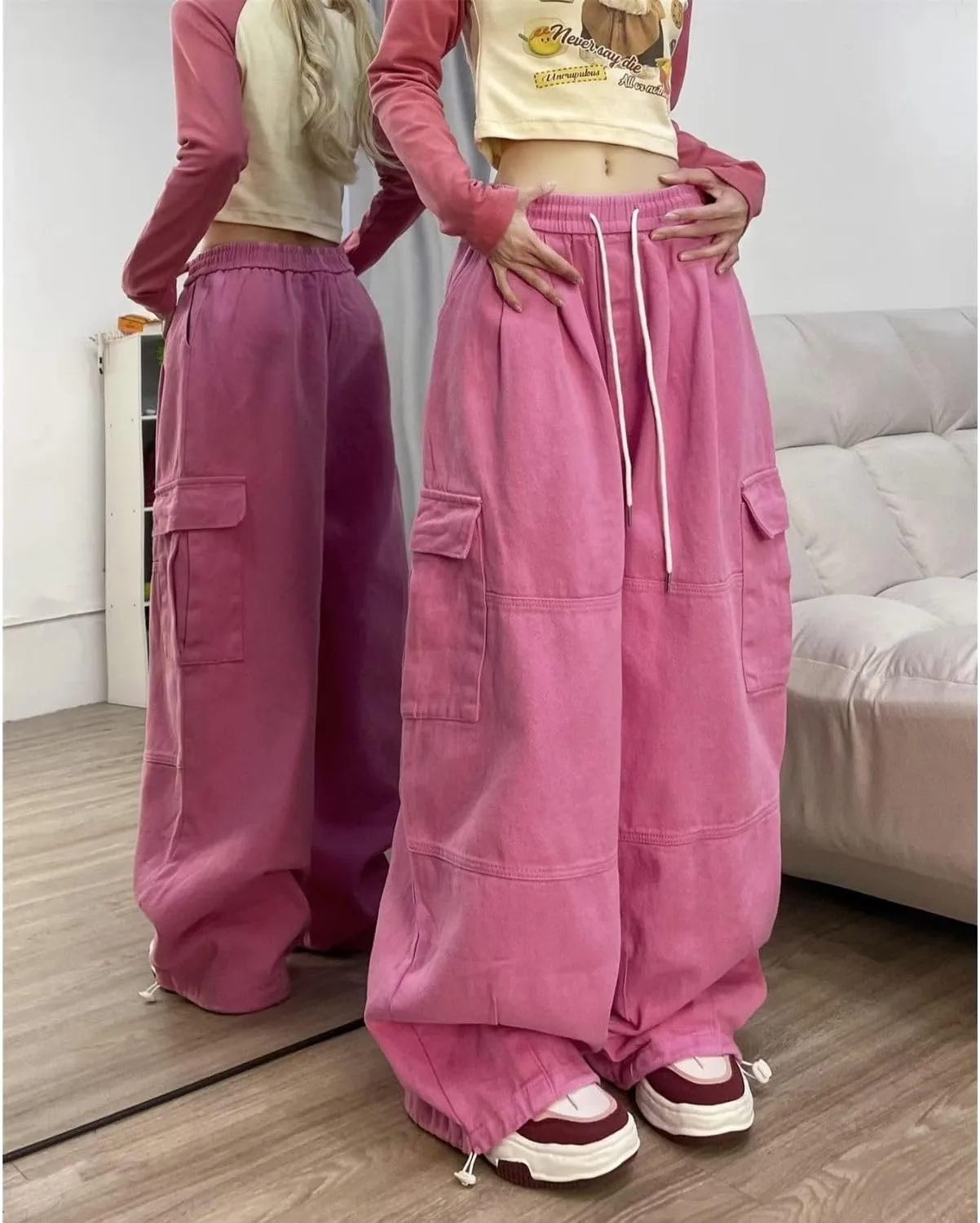 Baggy Cargo Pants for Women Men Y2k Wide Leg Sweatpants High Waisted Drawstring Pants Hip Hop Clothes