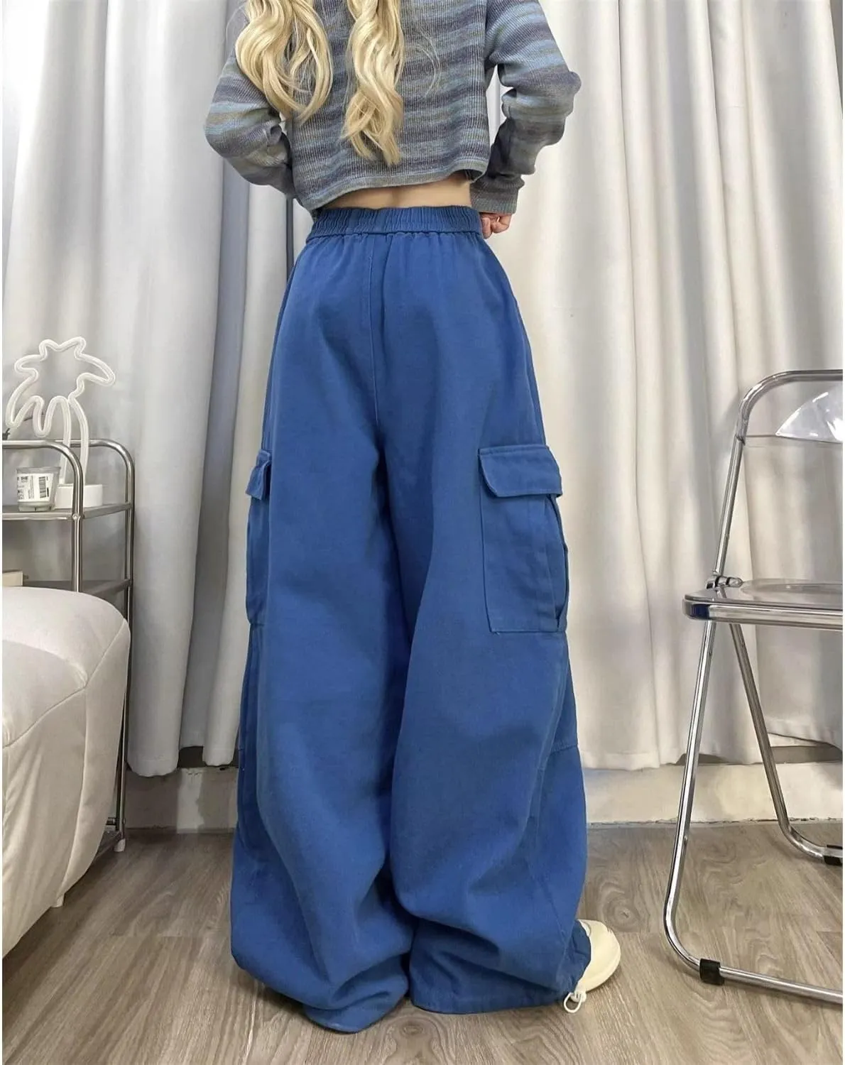 Baggy Cargo Pants for Women Men Y2k Wide Leg Sweatpants High Waisted Drawstring Pants Hip Hop Clothes