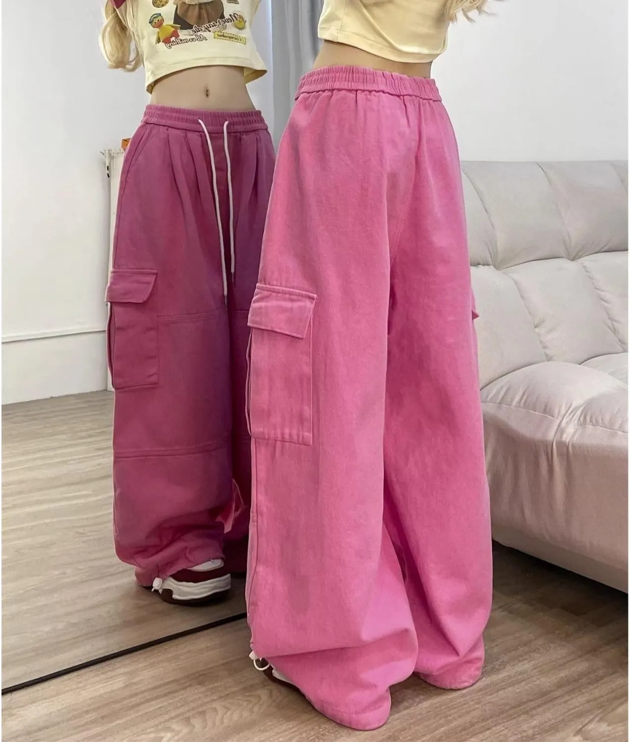 Baggy Cargo Pants for Women Men Y2k Wide Leg Sweatpants High Waisted Drawstring Pants Hip Hop Clothes