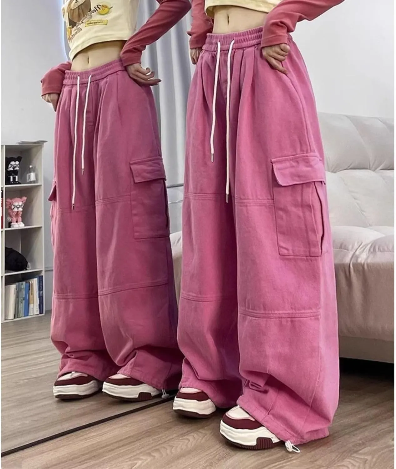 Baggy Cargo Pants for Women Men Y2k Wide Leg Sweatpants High Waisted Drawstring Pants Hip Hop Clothes