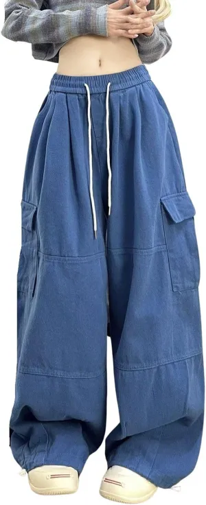 Baggy Cargo Pants for Women Men Y2k Wide Leg Sweatpants High Waisted Drawstring Pants Hip Hop Clothes