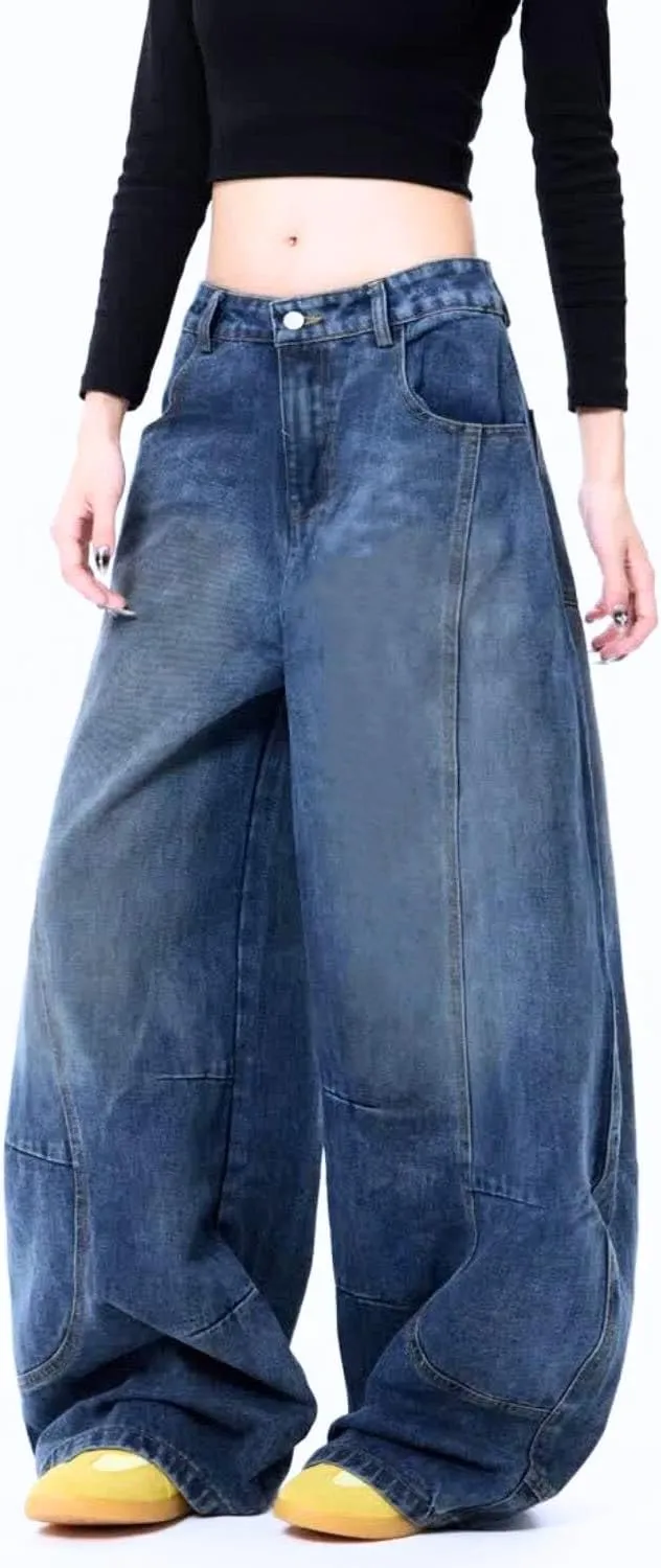 Baggy Jeans for Women Men Wide Leg Barrel Jeans Low Rise Loose Denim Pants Casual Sweatpants Scene Clothes