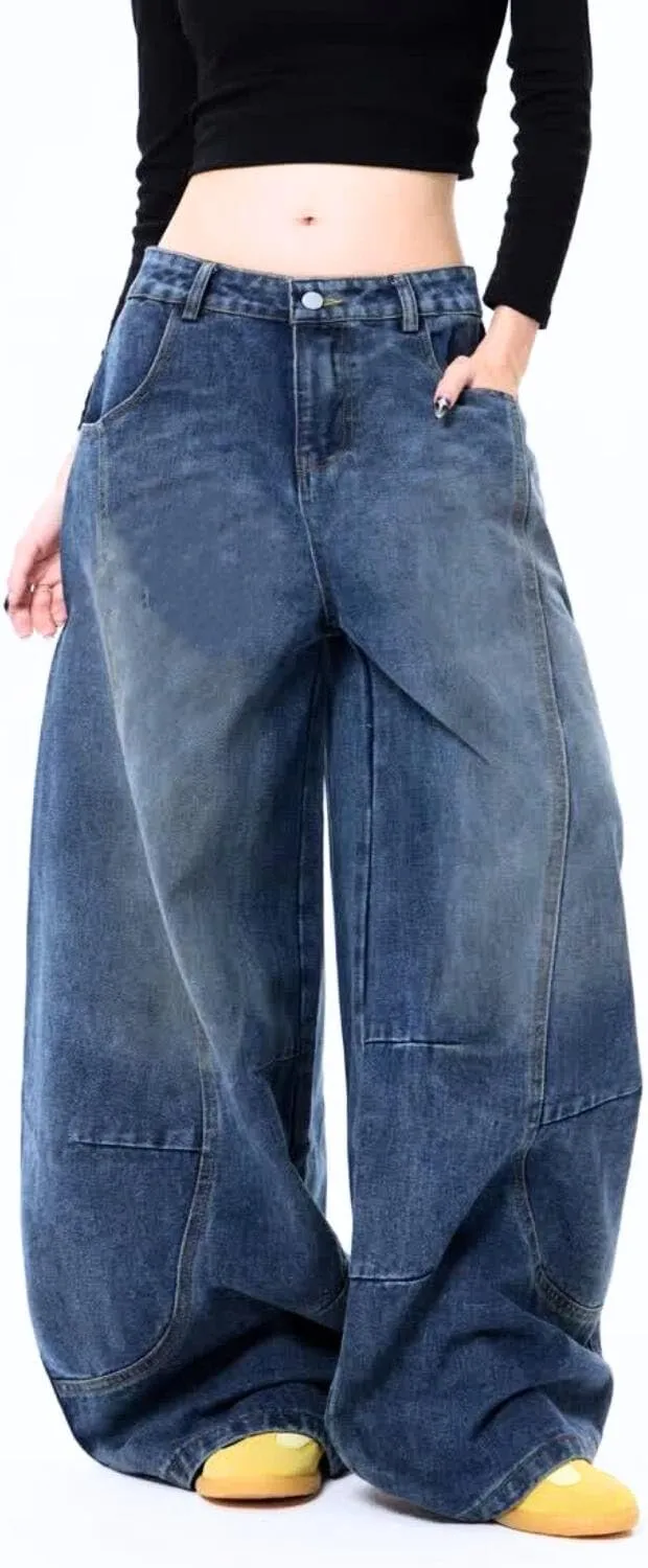 Baggy Jeans for Women Men Wide Leg Barrel Jeans Low Rise Loose Denim Pants Casual Sweatpants Scene Clothes
