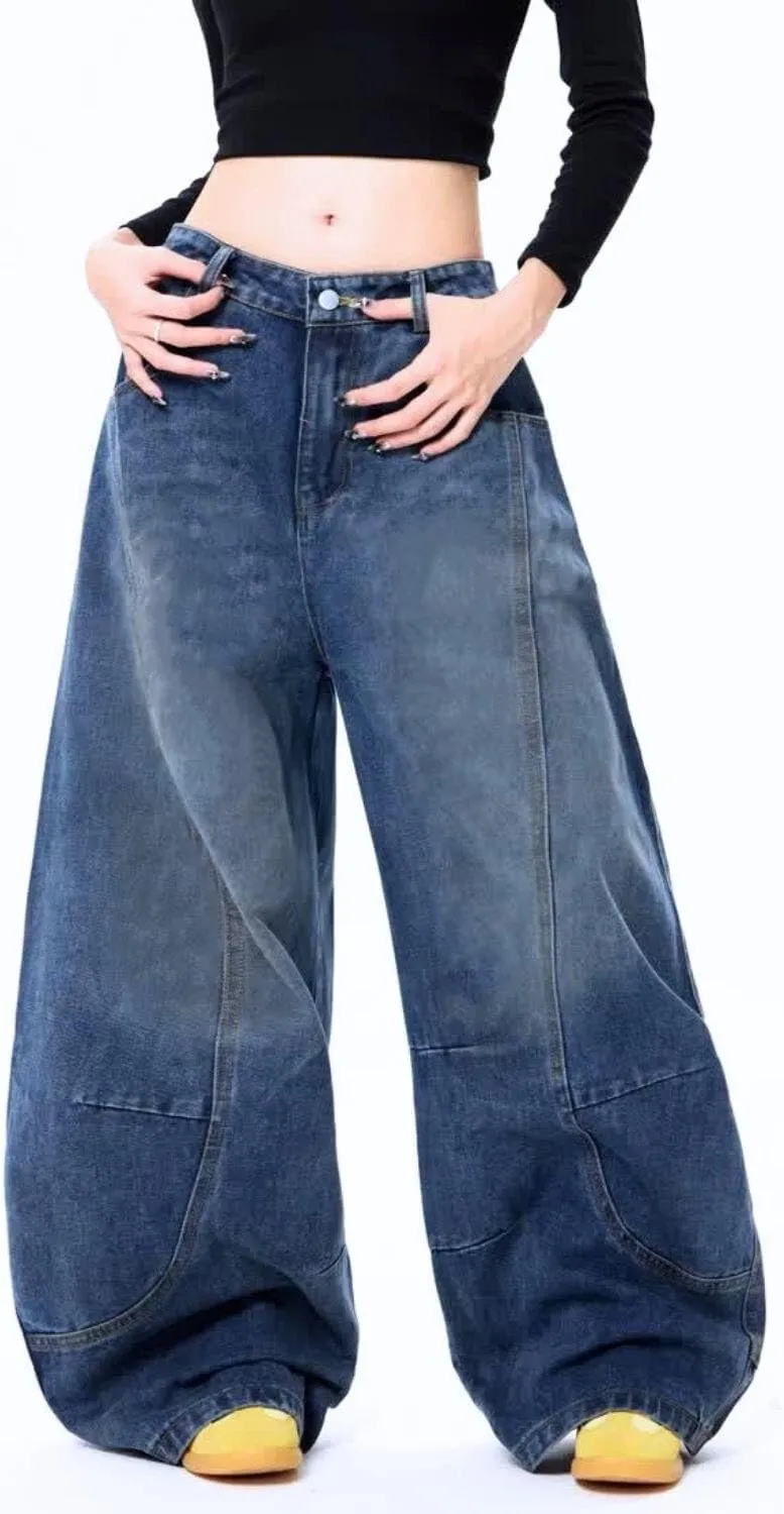 Baggy Jeans for Women Men Wide Leg Barrel Jeans Low Rise Loose Denim Pants Casual Sweatpants Scene Clothes