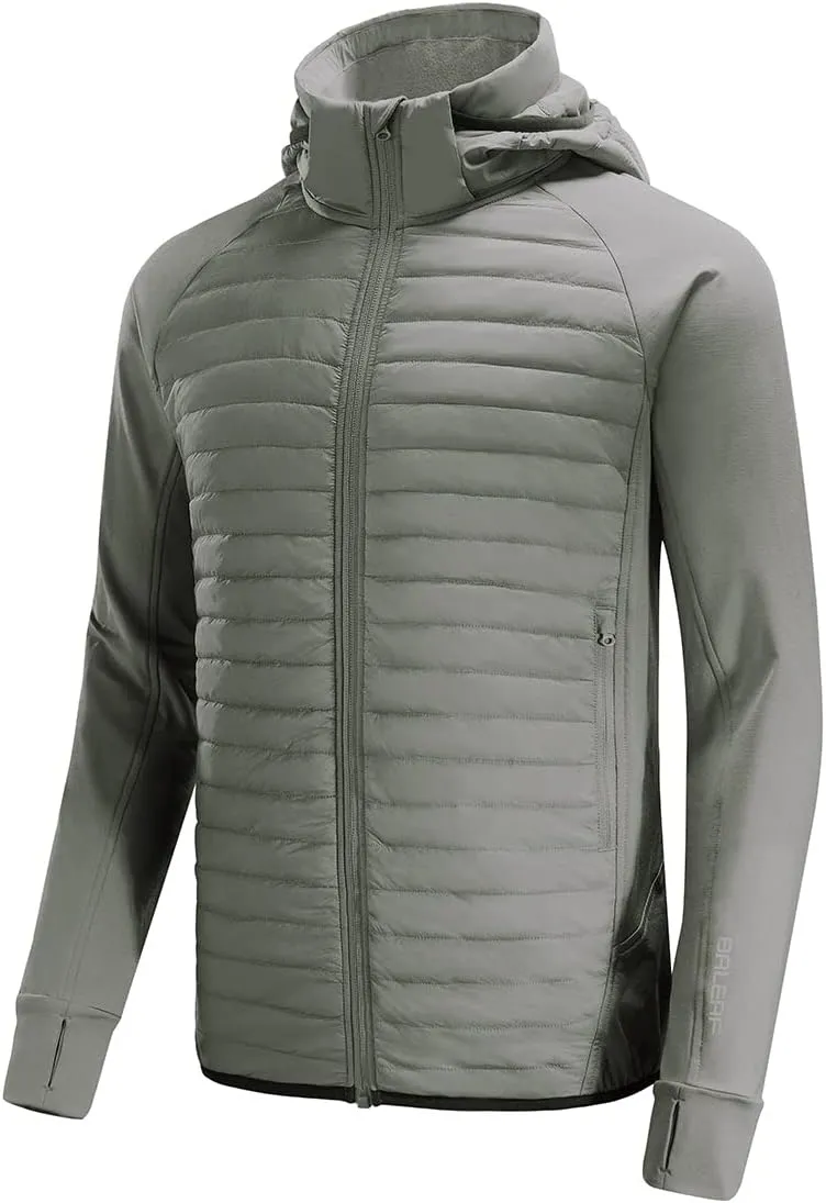 baleaf Men's Running Jacket Lightweight Thumble Hole Warm Up Puffer Jacket Hybrid Thermal Coat Insulated Hiking Golf