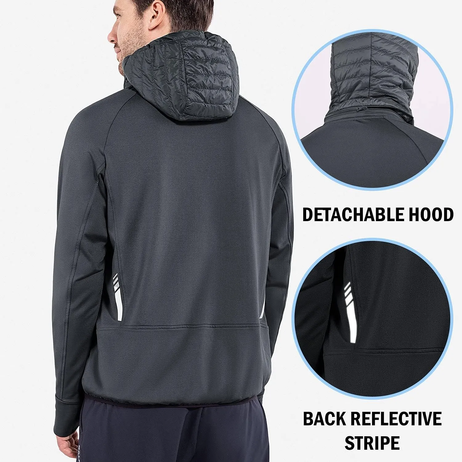 baleaf Men's Running Jacket Lightweight Thumble Hole Warm Up Puffer Jacket Hybrid Thermal Coat Insulated Hiking Golf