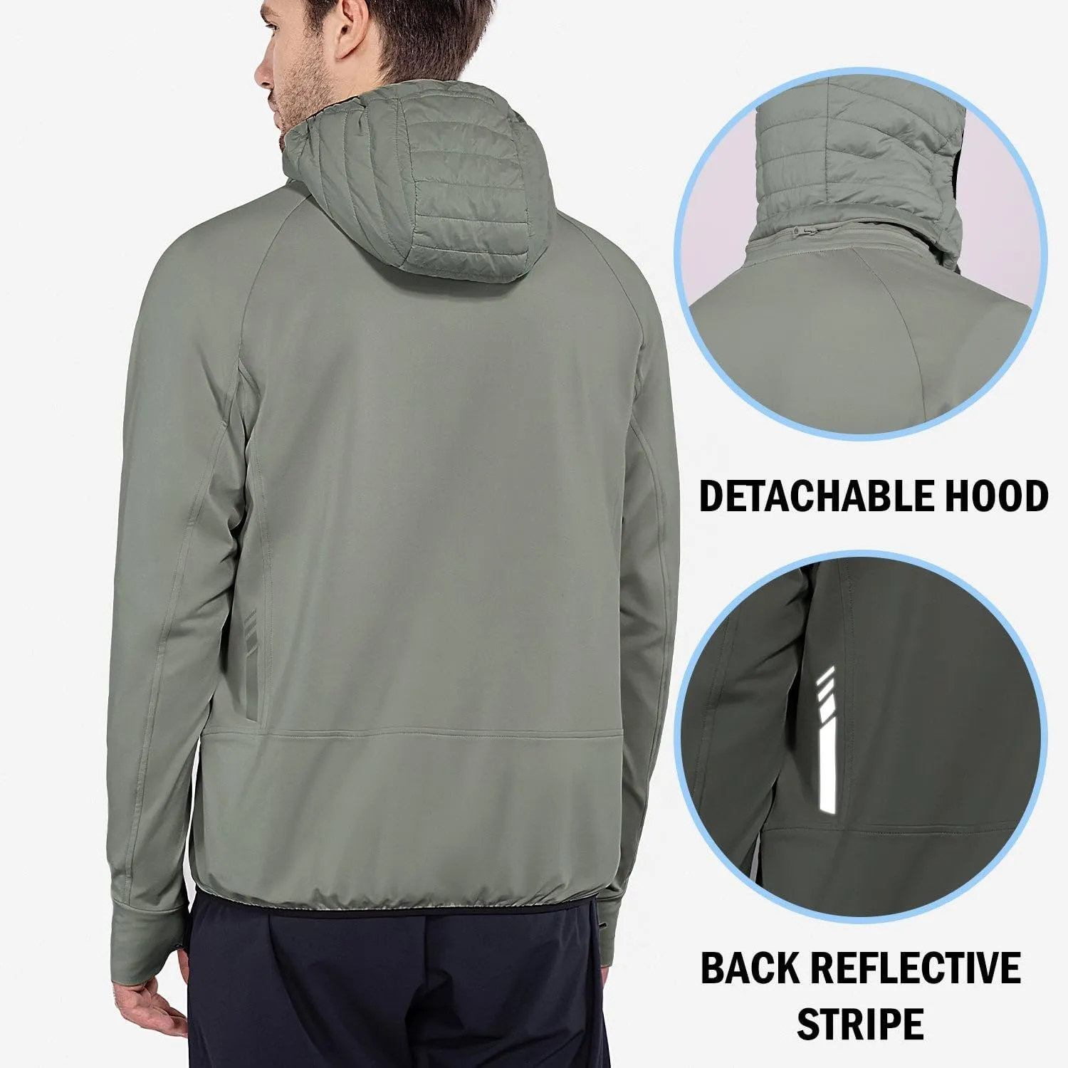 baleaf Men's Running Jacket Lightweight Thumble Hole Warm Up Puffer Jacket Hybrid Thermal Coat Insulated Hiking Golf