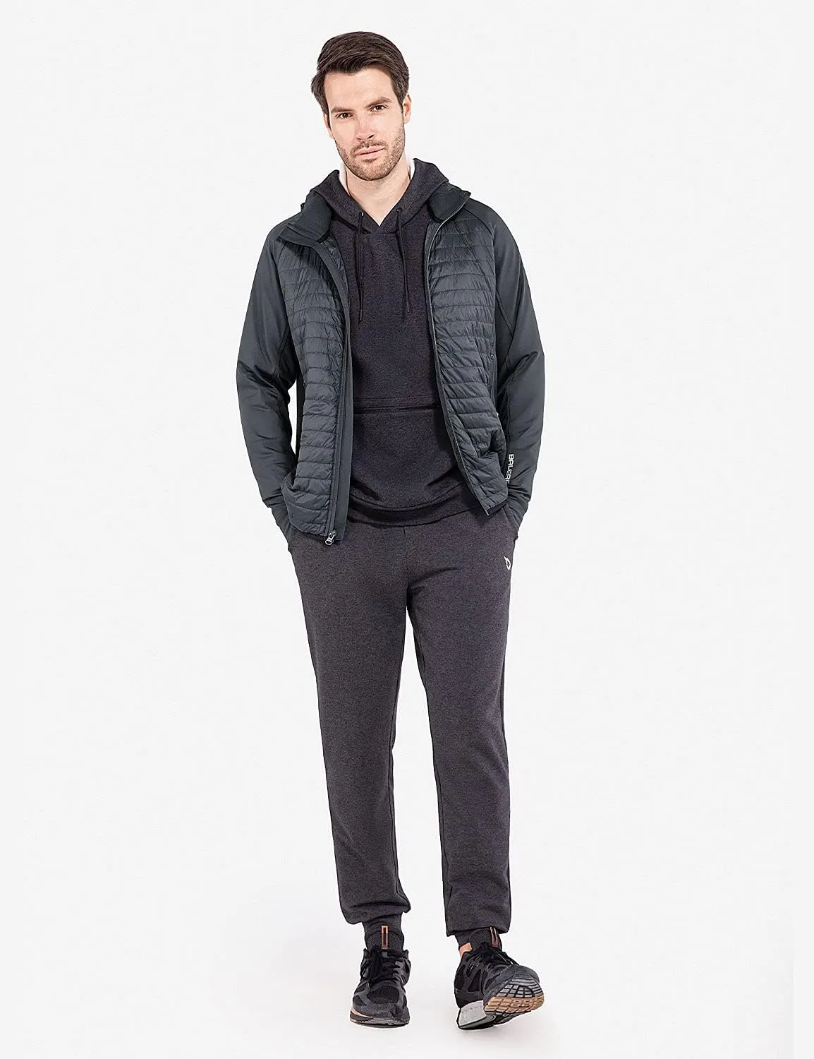 baleaf Men's Running Jacket Lightweight Thumble Hole Warm Up Puffer Jacket Hybrid Thermal Coat Insulated Hiking Golf