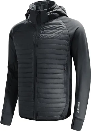baleaf Men's Running Jacket Lightweight Thumble Hole Warm Up Puffer Jacket Hybrid Thermal Coat Insulated Hiking Golf