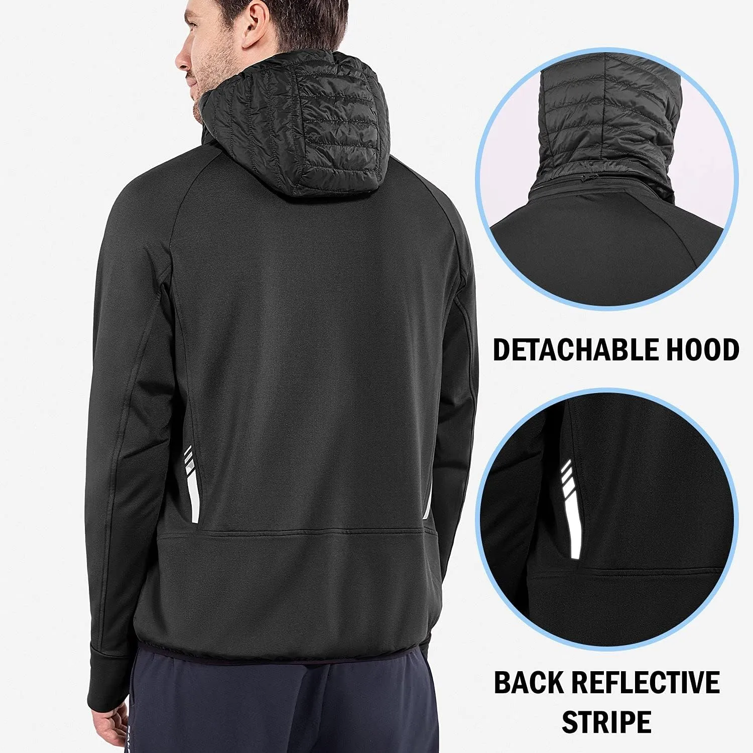 baleaf Men's Running Jacket Lightweight Thumble Hole Warm Up Puffer Jacket Hybrid Thermal Coat Insulated Hiking Golf