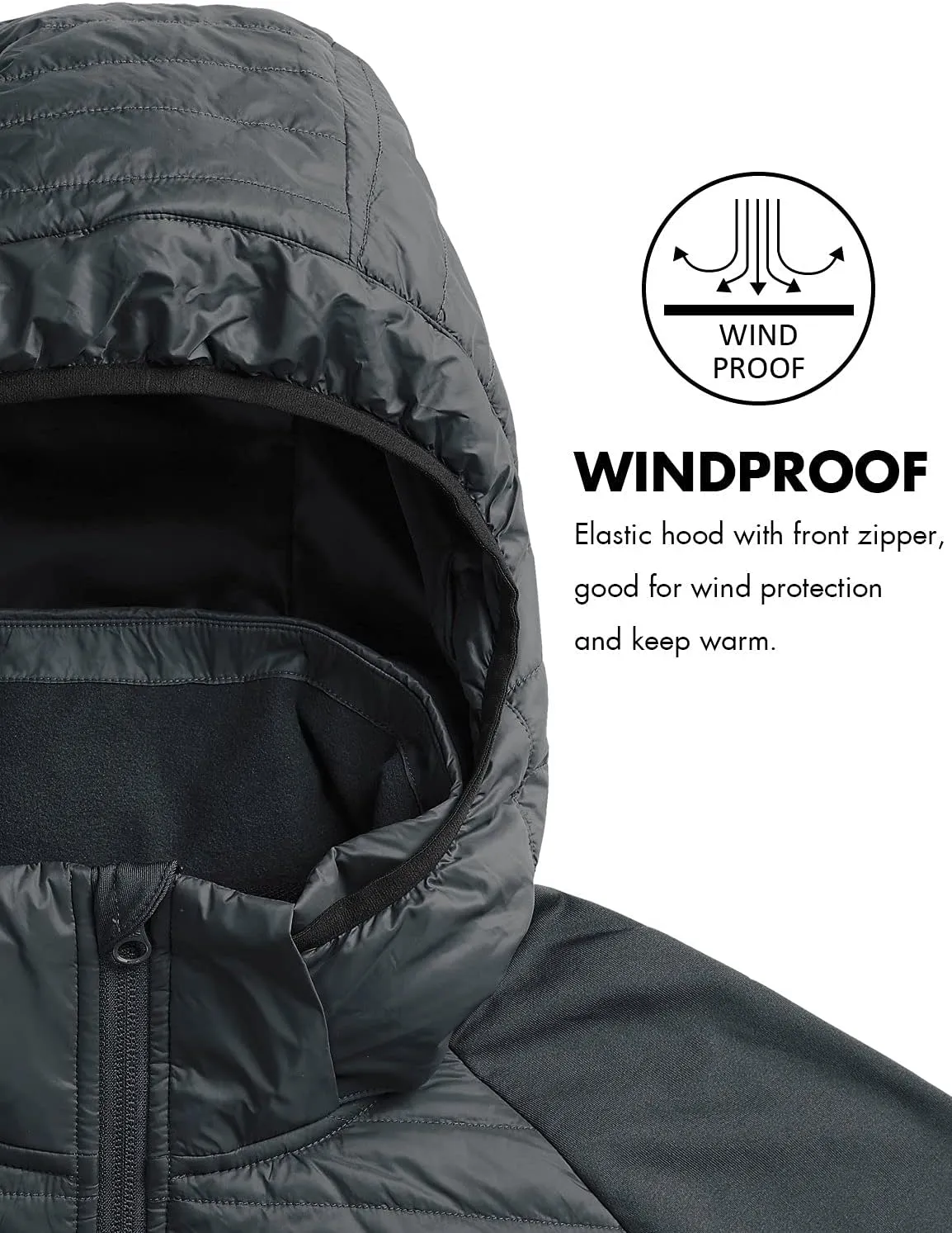 baleaf Men's Running Jacket Lightweight Thumble Hole Warm Up Puffer Jacket Hybrid Thermal Coat Insulated Hiking Golf