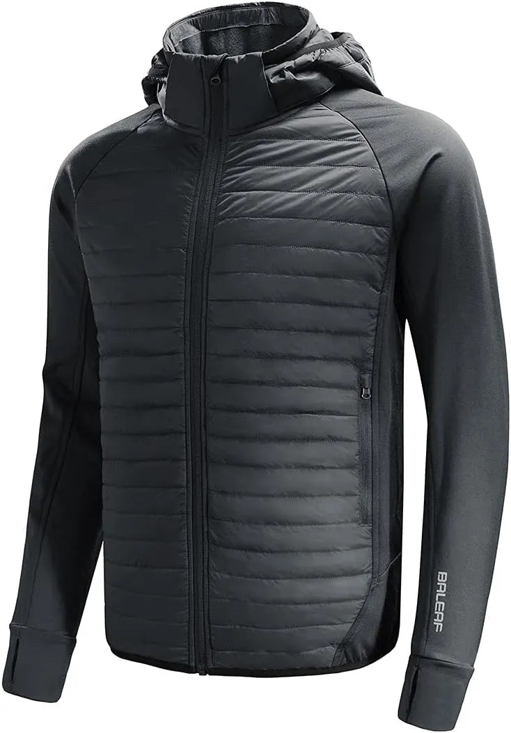 baleaf Men's Running Jacket Lightweight Thumble Hole Warm Up Puffer Jacket Hybrid Thermal Coat Insulated Hiking Golf