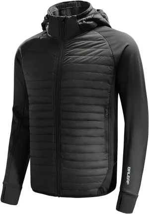 baleaf Men's Running Jacket Lightweight Thumble Hole Warm Up Puffer Jacket Hybrid Thermal Coat Insulated Hiking Golf