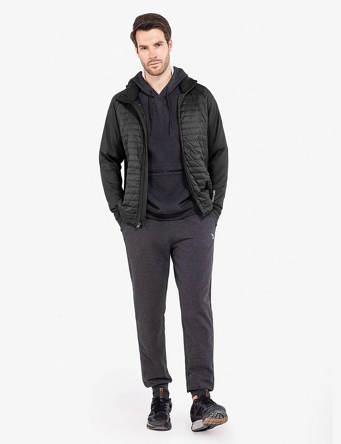baleaf Men's Running Jacket Lightweight Thumble Hole Warm Up Puffer Jacket Hybrid Thermal Coat Insulated Hiking Golf
