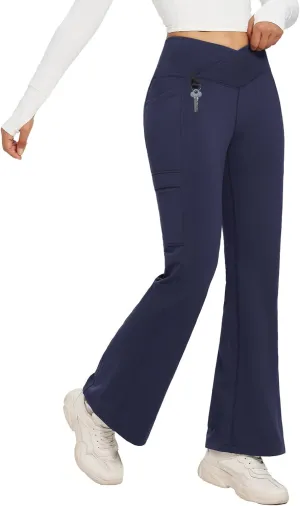 baleaf Women's Fleece Lined Pants Winter Thermal Water Resistant Crossover Flare Leggings Warm Bootcut Hiking Outdoor