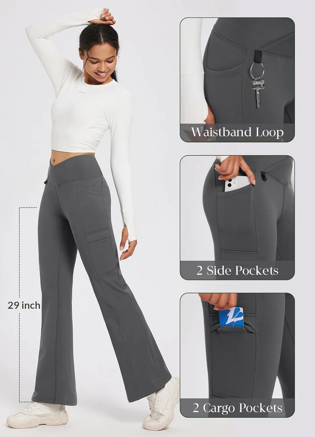baleaf Women's Fleece Lined Pants Winter Thermal Water Resistant Crossover Flare Leggings Warm Bootcut Hiking Outdoor