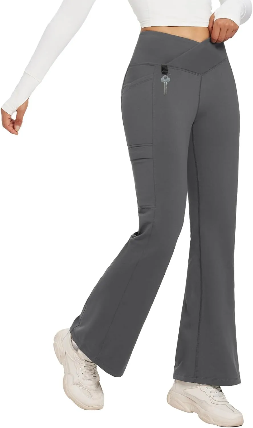 baleaf Women's Fleece Lined Pants Winter Thermal Water Resistant Crossover Flare Leggings Warm Bootcut Hiking Outdoor