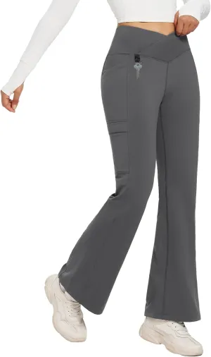 baleaf Women's Fleece Lined Pants Winter Thermal Water Resistant Crossover Flare Leggings Warm Bootcut Hiking Outdoor