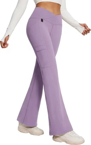 baleaf Women's Fleece Lined Pants Winter Thermal Water Resistant Crossover Flare Leggings Warm Bootcut Hiking Outdoor