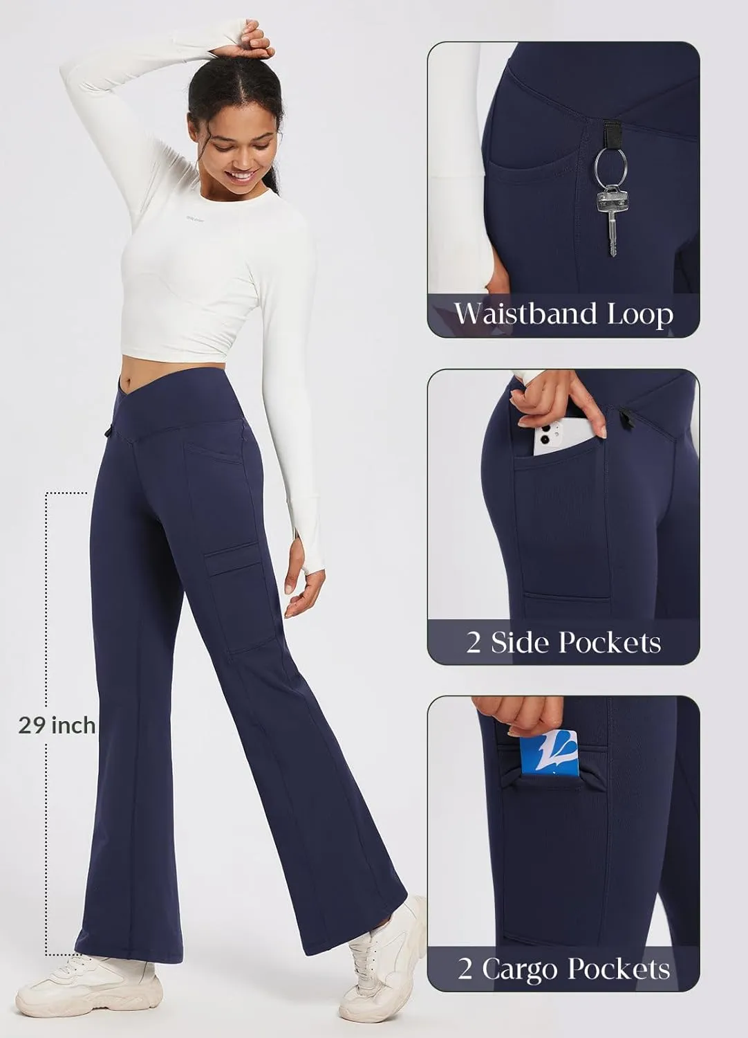 baleaf Women's Fleece Lined Pants Winter Thermal Water Resistant Crossover Flare Leggings Warm Bootcut Hiking Outdoor
