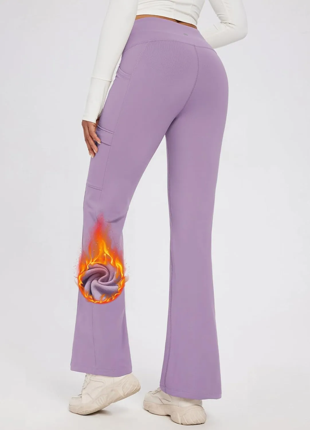 baleaf Women's Fleece Lined Pants Winter Thermal Water Resistant Crossover Flare Leggings Warm Bootcut Hiking Outdoor