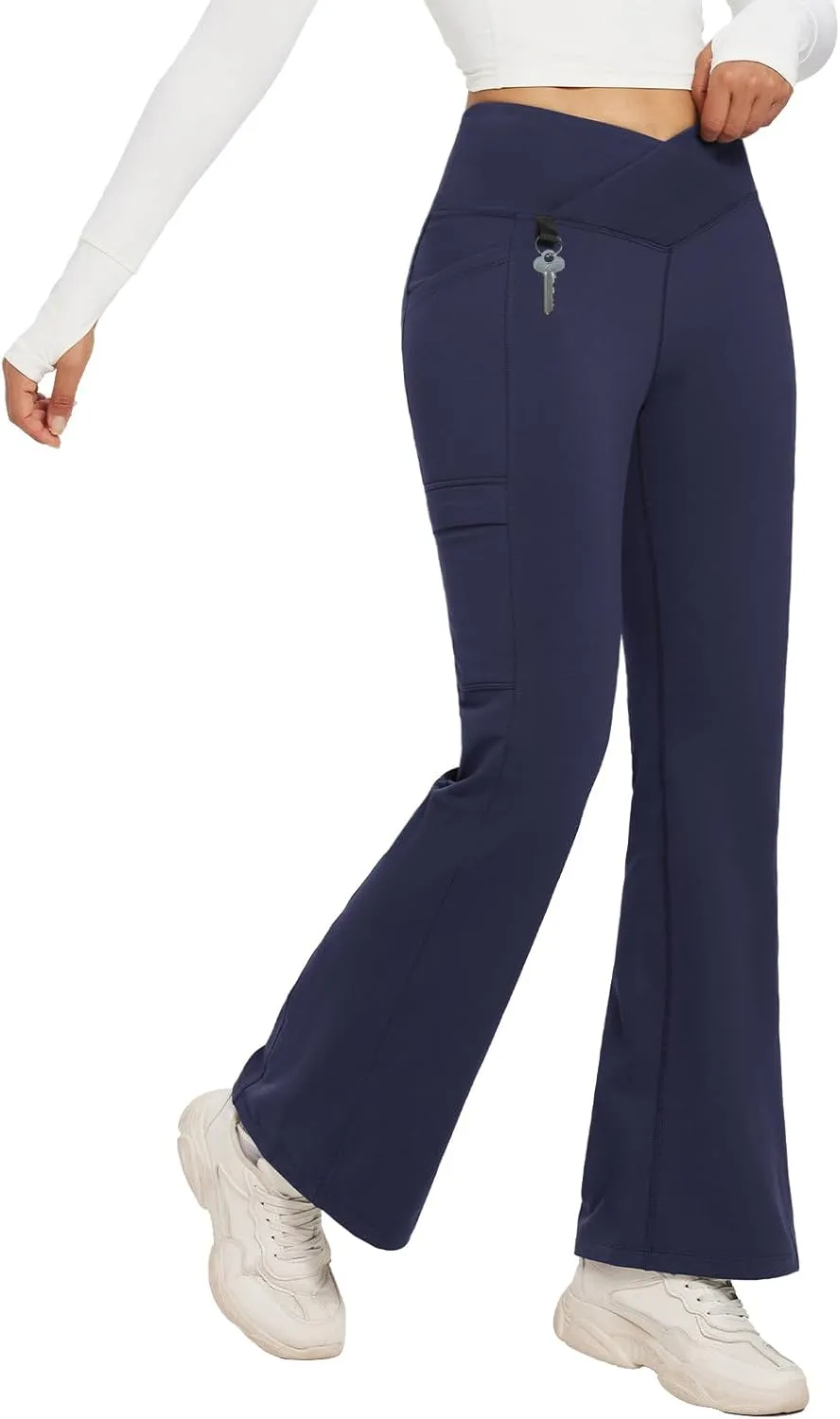 baleaf Women's Fleece Lined Pants Winter Thermal Water Resistant Crossover Flare Leggings Warm Bootcut Hiking Outdoor