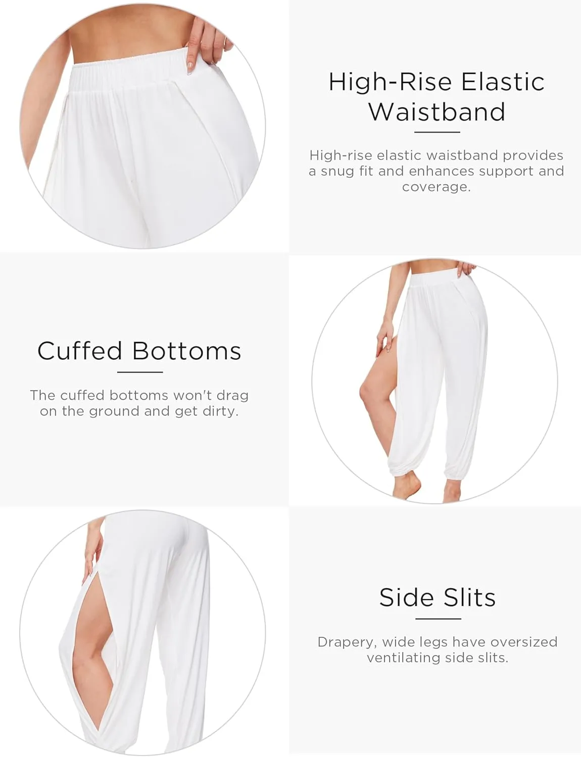 Bamboo Viscose Flowy Pants for Women Yoga Side Slit Pants