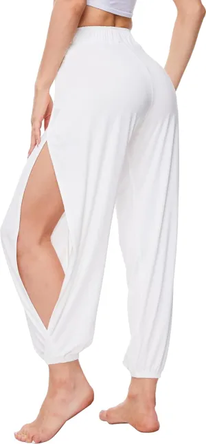 Bamboo Viscose Flowy Pants for Women Yoga Side Slit Pants