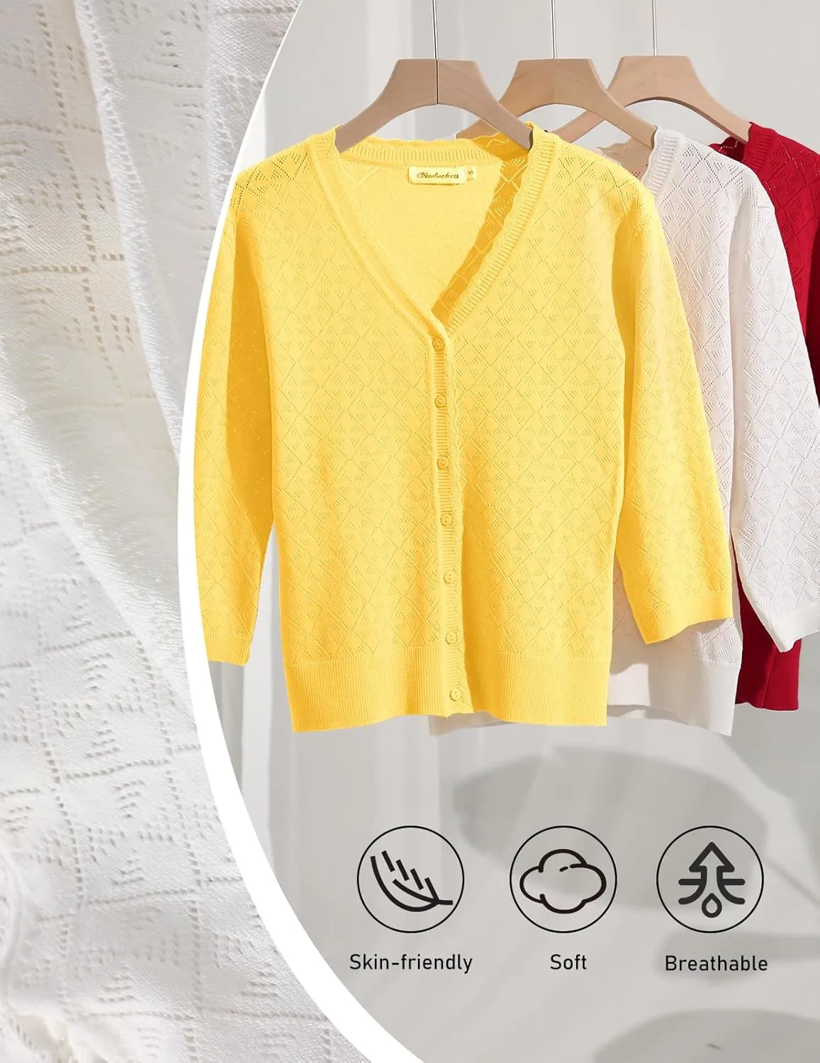 Bbonlinedress Women's Summer Cropped Cardigan Sweaters Long Sleeves Knit Lightweight Button Down Shrugs Tops 2025