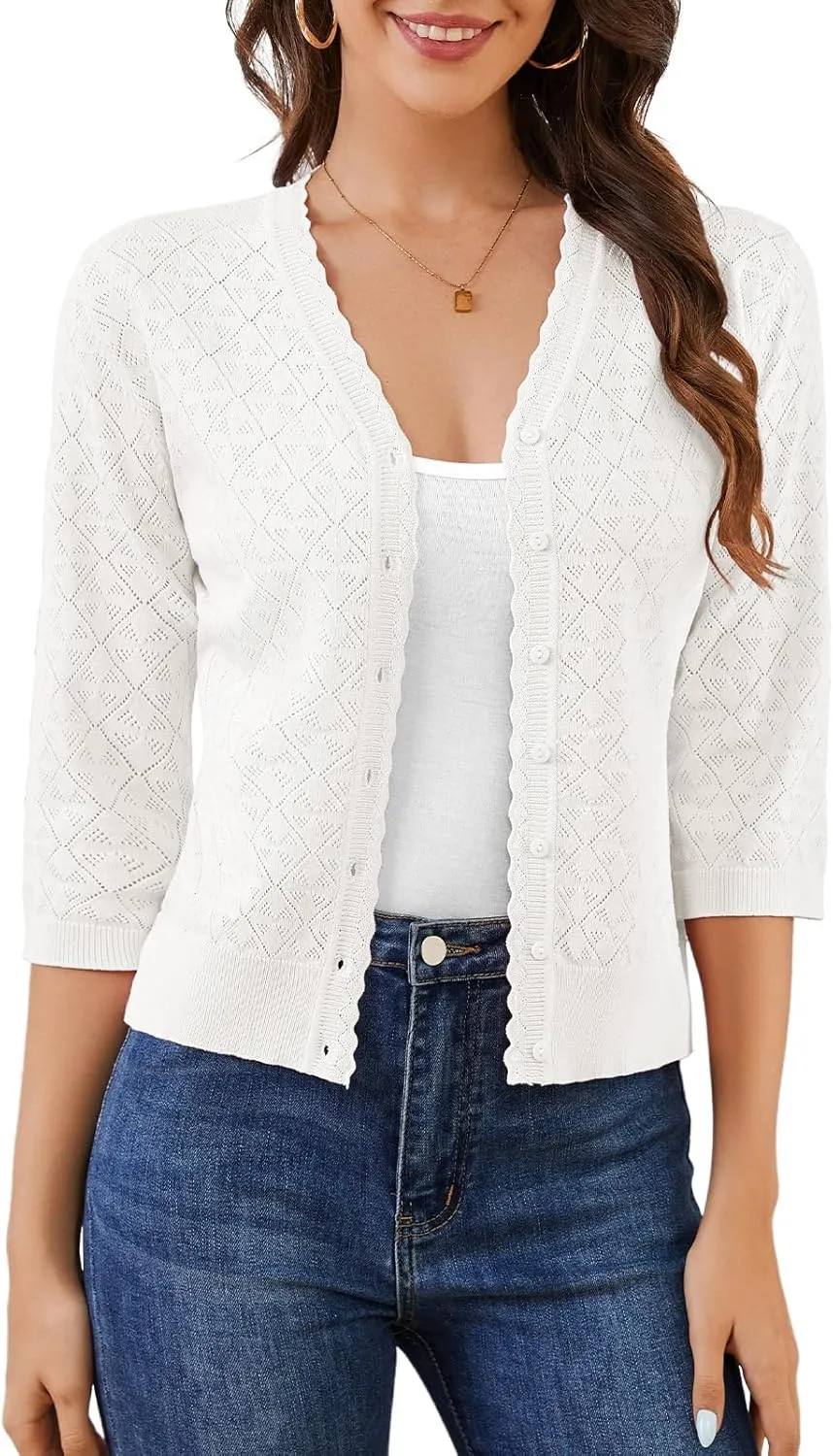 Bbonlinedress Women's Summer Cropped Cardigan Sweaters Long Sleeves Knit Lightweight Button Down Shrugs Tops 2025