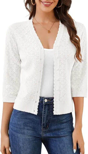 Bbonlinedress Women's Summer Cropped Cardigan Sweaters Long Sleeves Knit Lightweight Button Down Shrugs Tops 2025