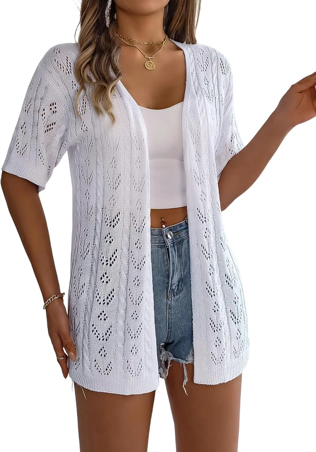 Beautiful Nomad Women's Summer Short Sleeve Crochet Cardigan Sweaters Lightweight Boho Knit Kimono Outwear