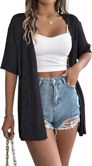 Beautiful Nomad Women's Summer Short Sleeve Crochet Cardigan Sweaters Lightweight Boho Knit Kimono Outwear