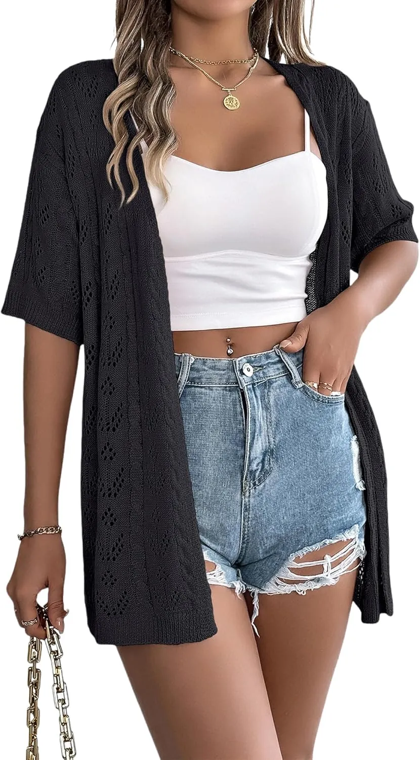 Beautiful Nomad Women's Summer Short Sleeve Crochet Cardigan Sweaters Lightweight Boho Knit Kimono Outwear