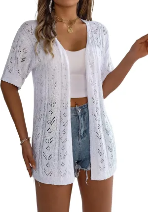 Beautiful Nomad Women's Summer Short Sleeve Crochet Cardigan Sweaters Lightweight Boho Knit Kimono Outwear