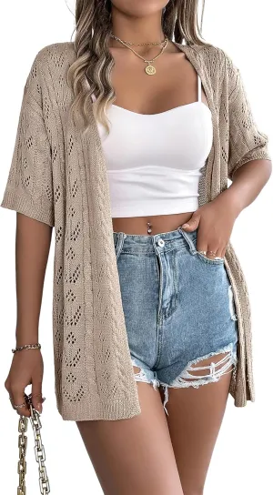 Beautiful Nomad Women's Summer Short Sleeve Crochet Cardigan Sweaters Lightweight Boho Knit Kimono Outwear