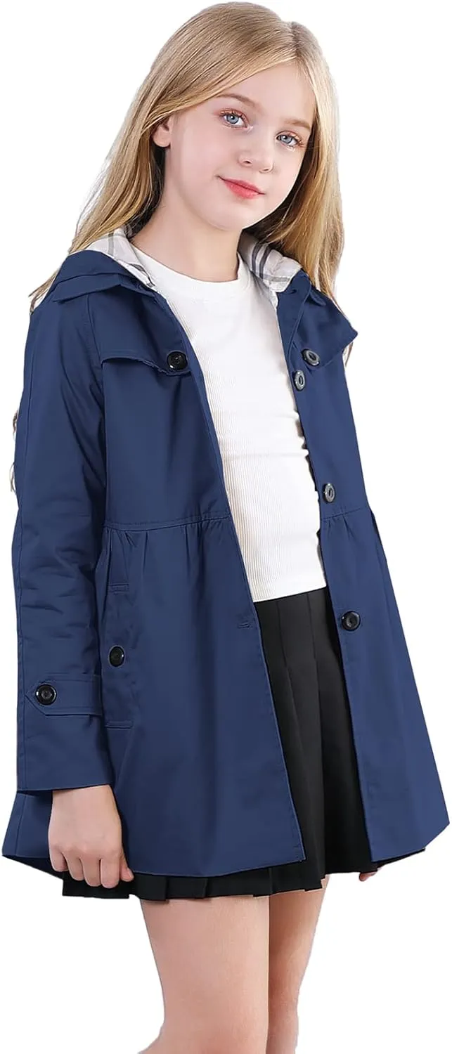 Betusline Girls 2 Packs Trench Coat Hooded Lightweight Single Breasted Dress Outerwear Jacket,2-14 Years