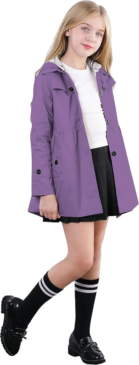 Betusline Girls 2 Packs Trench Coat Hooded Lightweight Single Breasted Dress Outerwear Jacket,2-14 Years