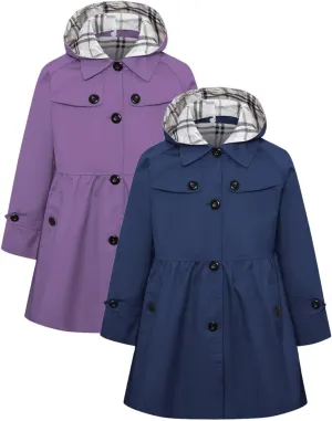 Betusline Girls 2 Packs Trench Coat Hooded Lightweight Single Breasted Dress Outerwear Jacket,2-14 Years