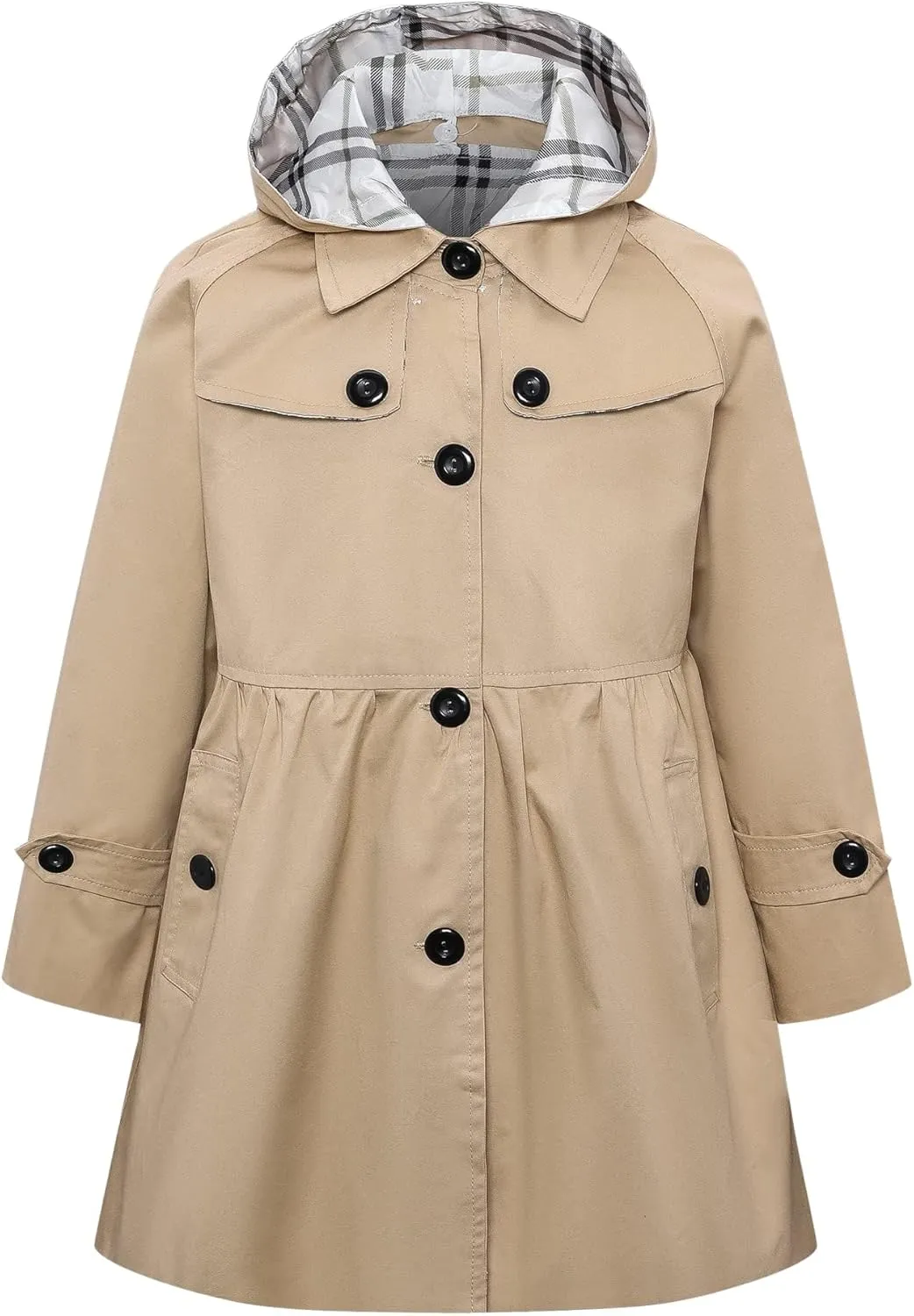 Betusline Girls 2 Packs Trench Coat Hooded Lightweight Single Breasted Dress Outerwear Jacket,2-14 Years