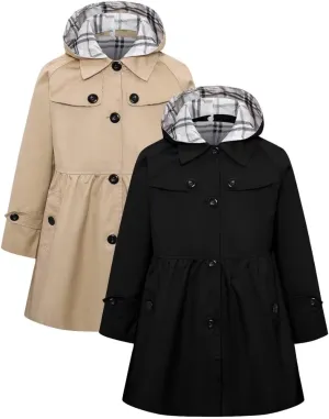 Betusline Girls 2 Packs Trench Coat Hooded Lightweight Single Breasted Dress Outerwear Jacket,2-14 Years