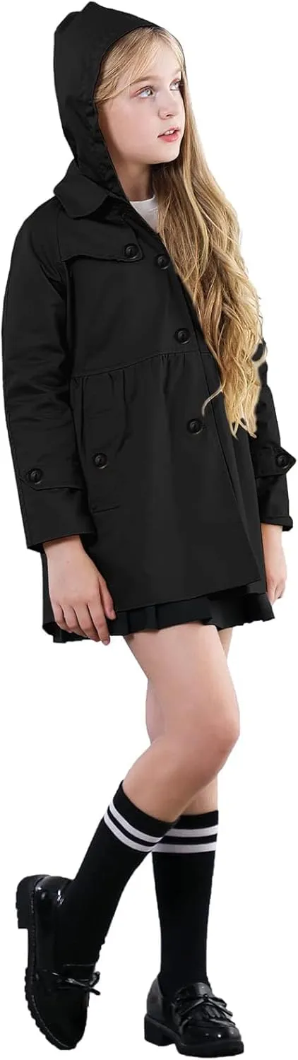 Betusline Girls 2 Packs Trench Coat Hooded Lightweight Single Breasted Dress Outerwear Jacket,2-14 Years
