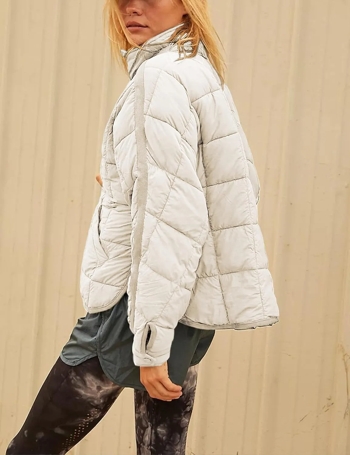 Bianstore Women's Oversized Splice Quilted Lightweight Puffer Jacket Casual Padded Coat