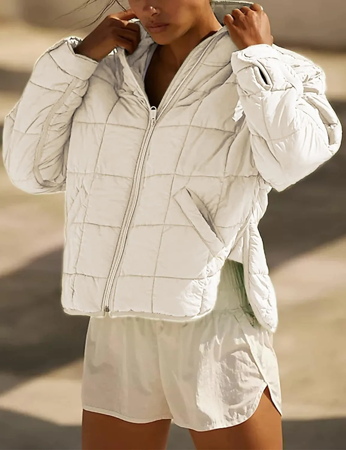 Bianstore Women's Oversized Splice Quilted Lightweight Puffer Jacket Casual Padded Coat
