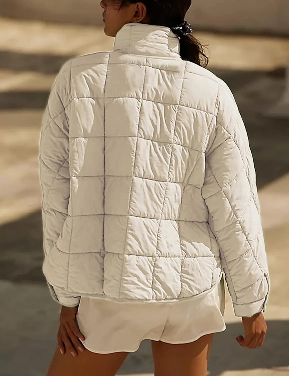 Bianstore Women's Oversized Splice Quilted Lightweight Puffer Jacket Casual Padded Coat