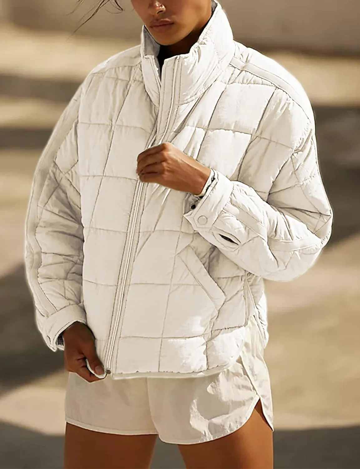 Bianstore Women's Oversized Splice Quilted Lightweight Puffer Jacket Casual Padded Coat