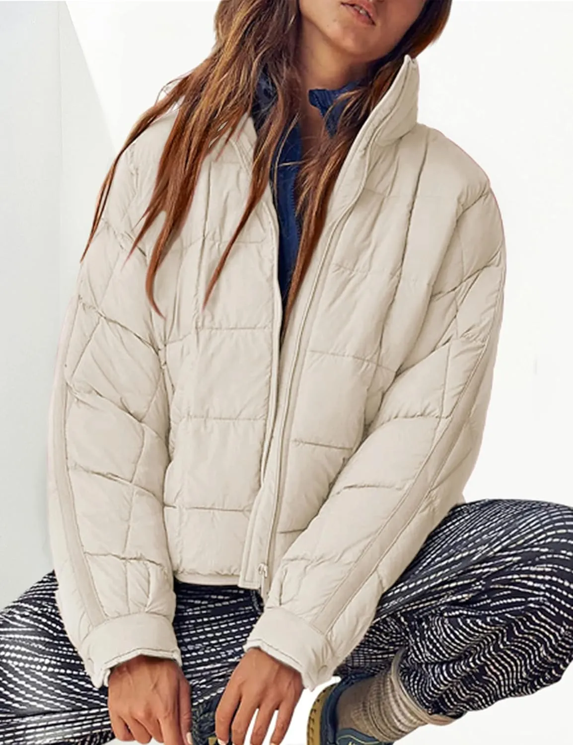 Bianstore Women's Oversized Splice Quilted Lightweight Puffer Jacket Casual Padded Coat
