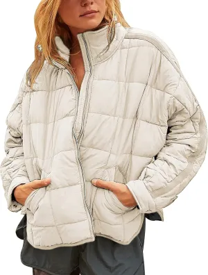 Bianstore Women's Oversized Splice Quilted Lightweight Puffer Jacket Casual Padded Coat