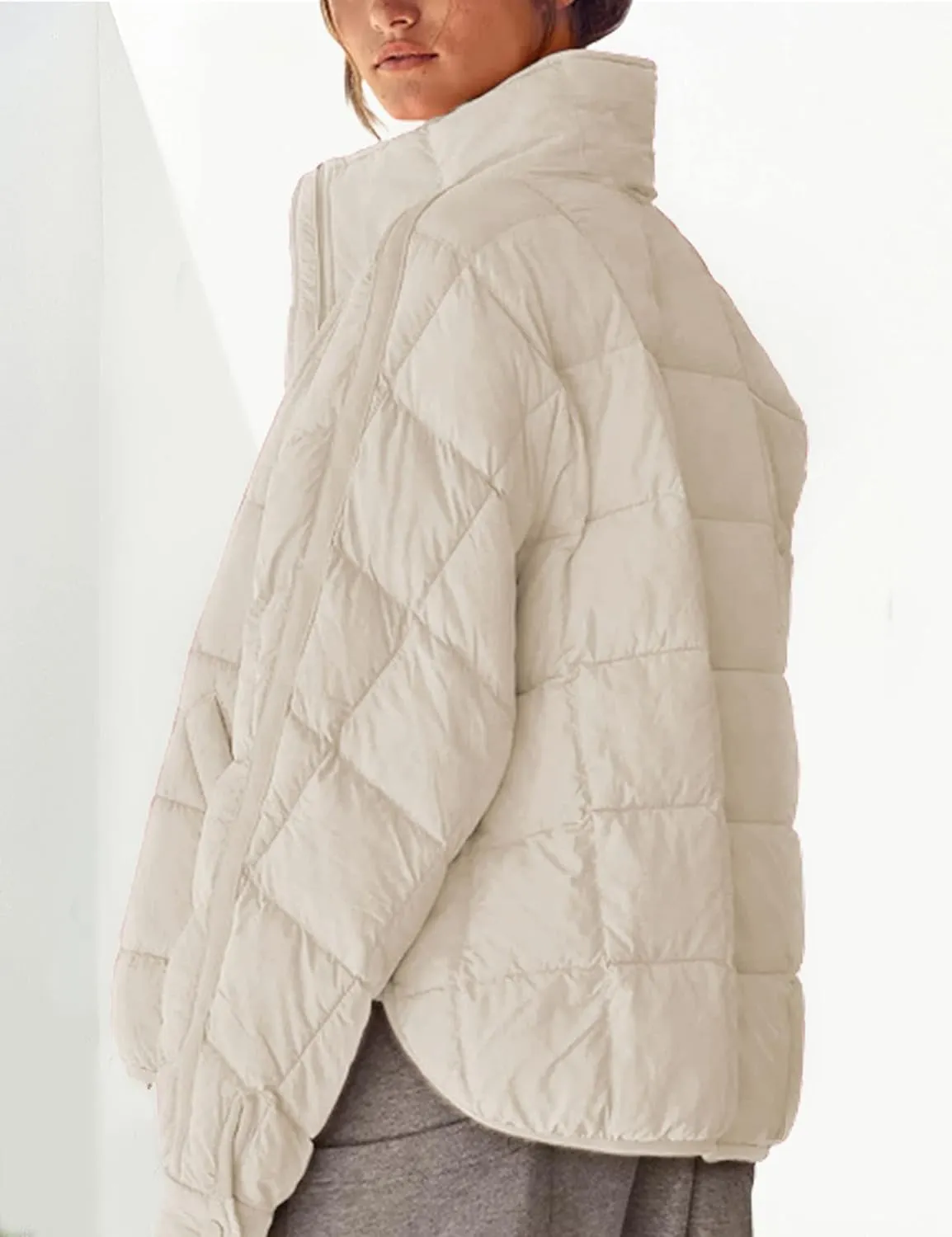 Bianstore Women's Oversized Splice Quilted Lightweight Puffer Jacket Casual Padded Coat